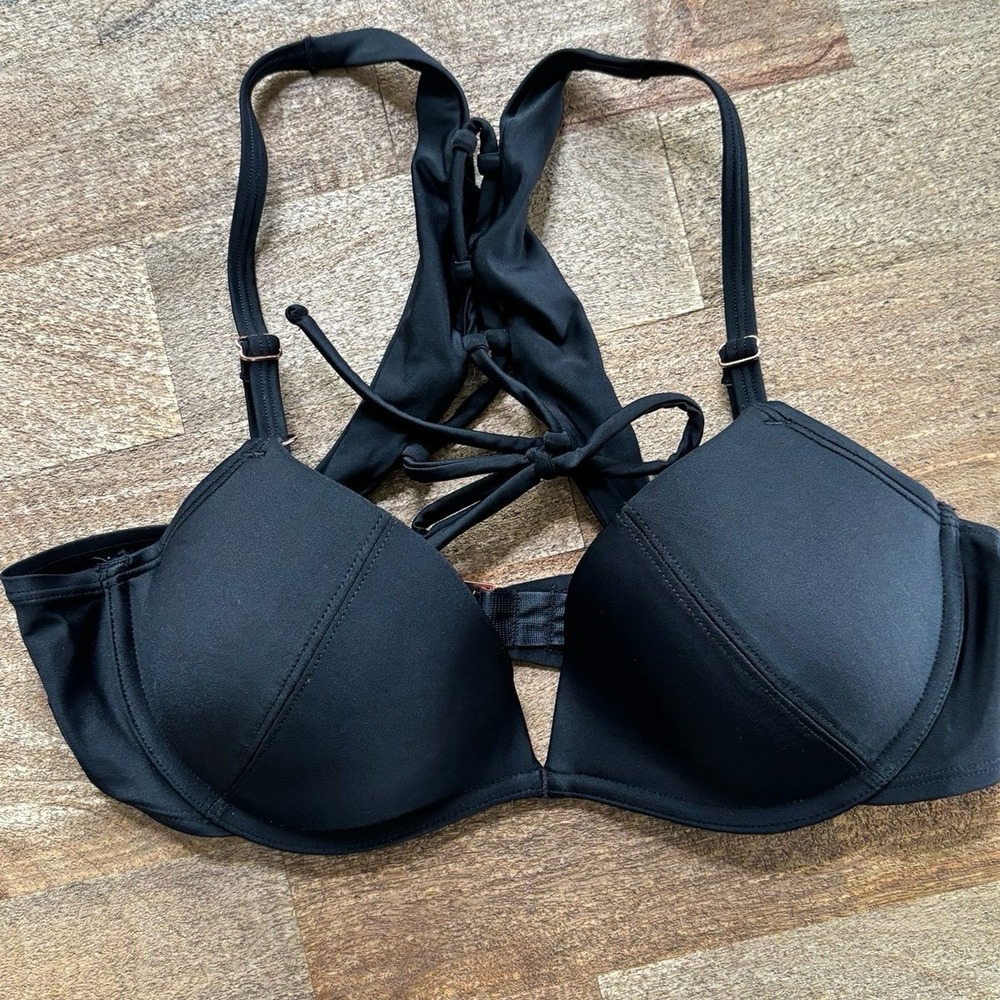 Smart & Sexy Swim Top Black Tie Back Adjustable Straps Size 36B‎